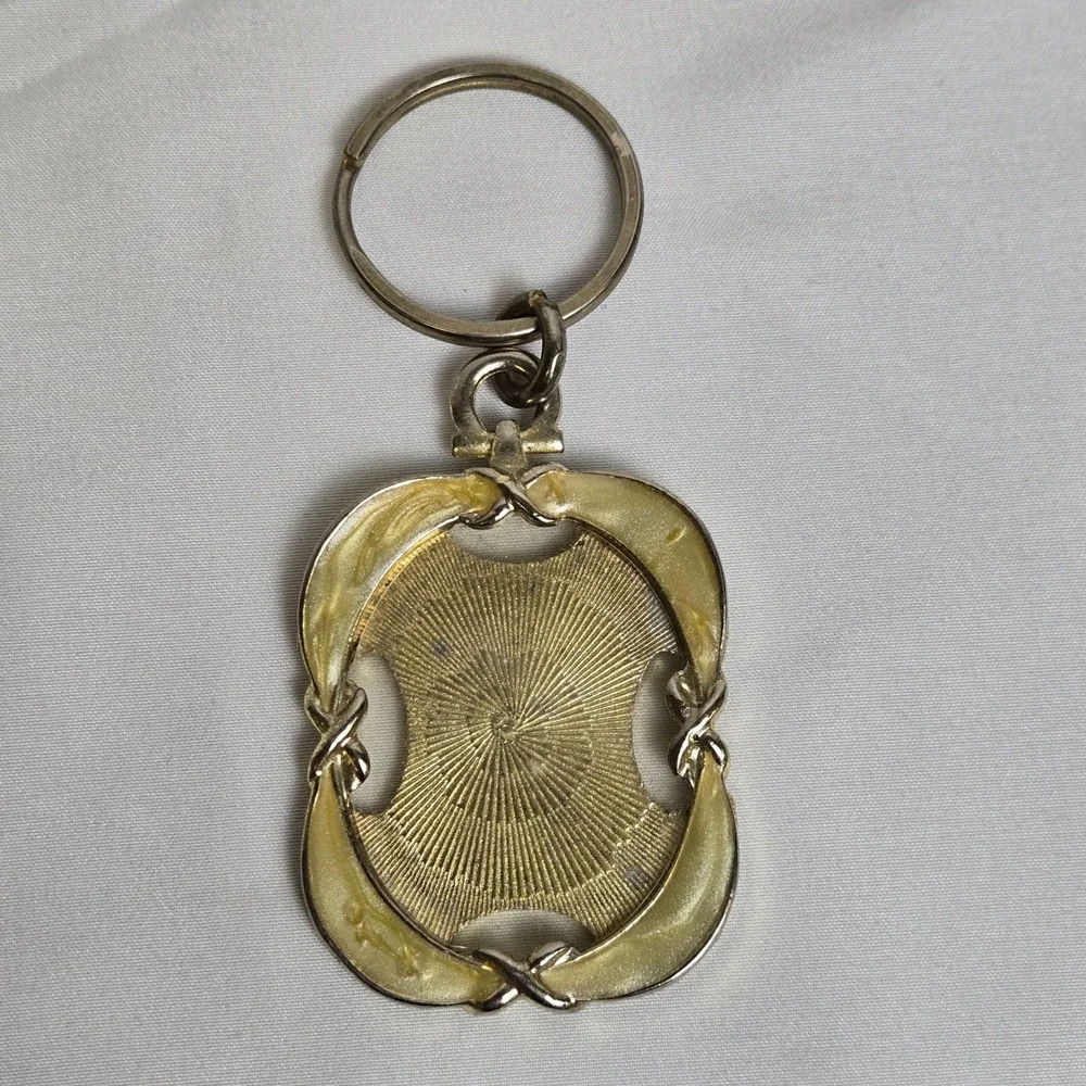 Photo Frame Keychain Charm Enamel Details Crown Mark Gold Tone Vintage 2